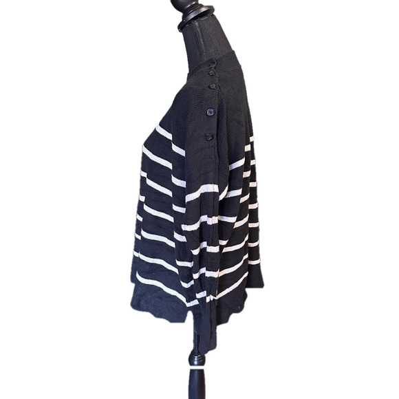 Polo Ralph Lauren Black Striped Mock Neck Sweater – Button Shoulder, Women’s - Picture 5 of 9